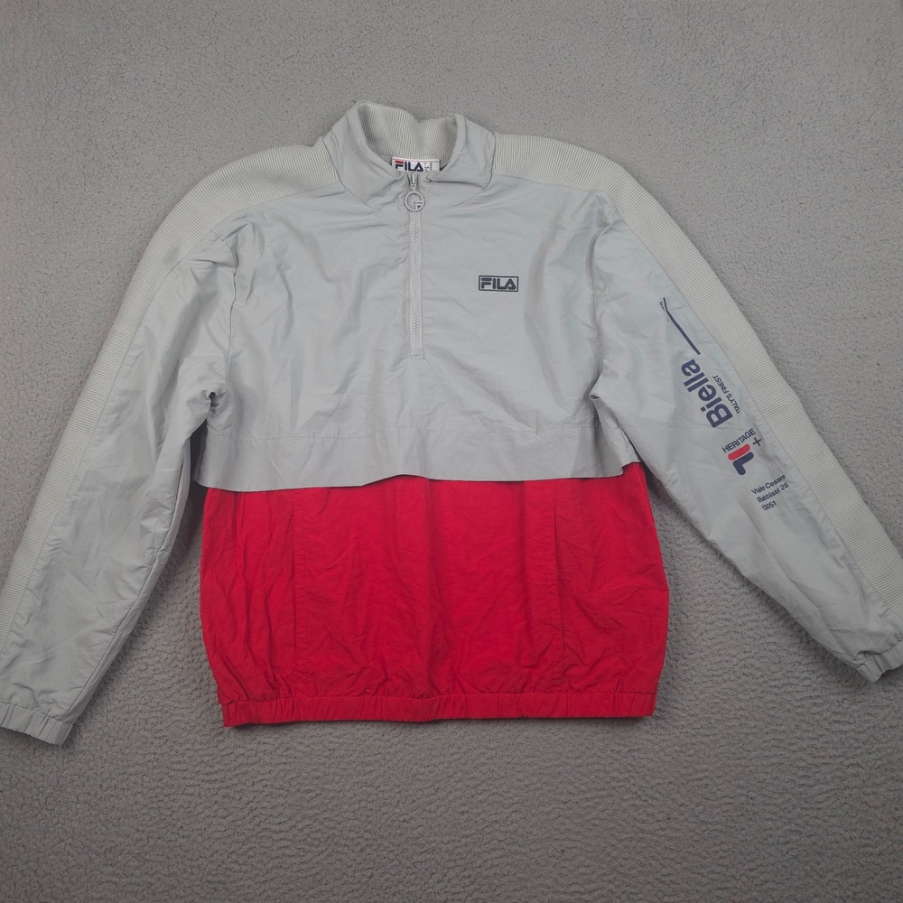 Fila Windbreaker Jacket Mens XL Heritage Biella Italy 1/4 Zip Gray Red